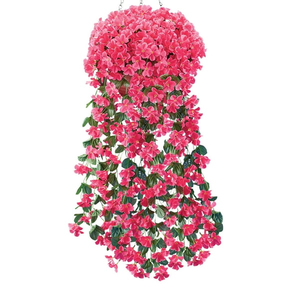 Collections Etc Artificial Floral Hanging Bushes - Set of 2 - Cascading Blossoms - For Indoor or Outdoor Use - Yellow, Purple, Fuchsia - For Mantel, Basket, Front Porch - Polyester, Plastic