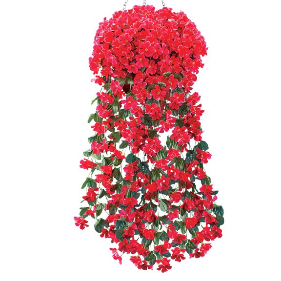 Collections Etc Artificial Floral Hanging Bushes - Set of 2 Red NO SIZE