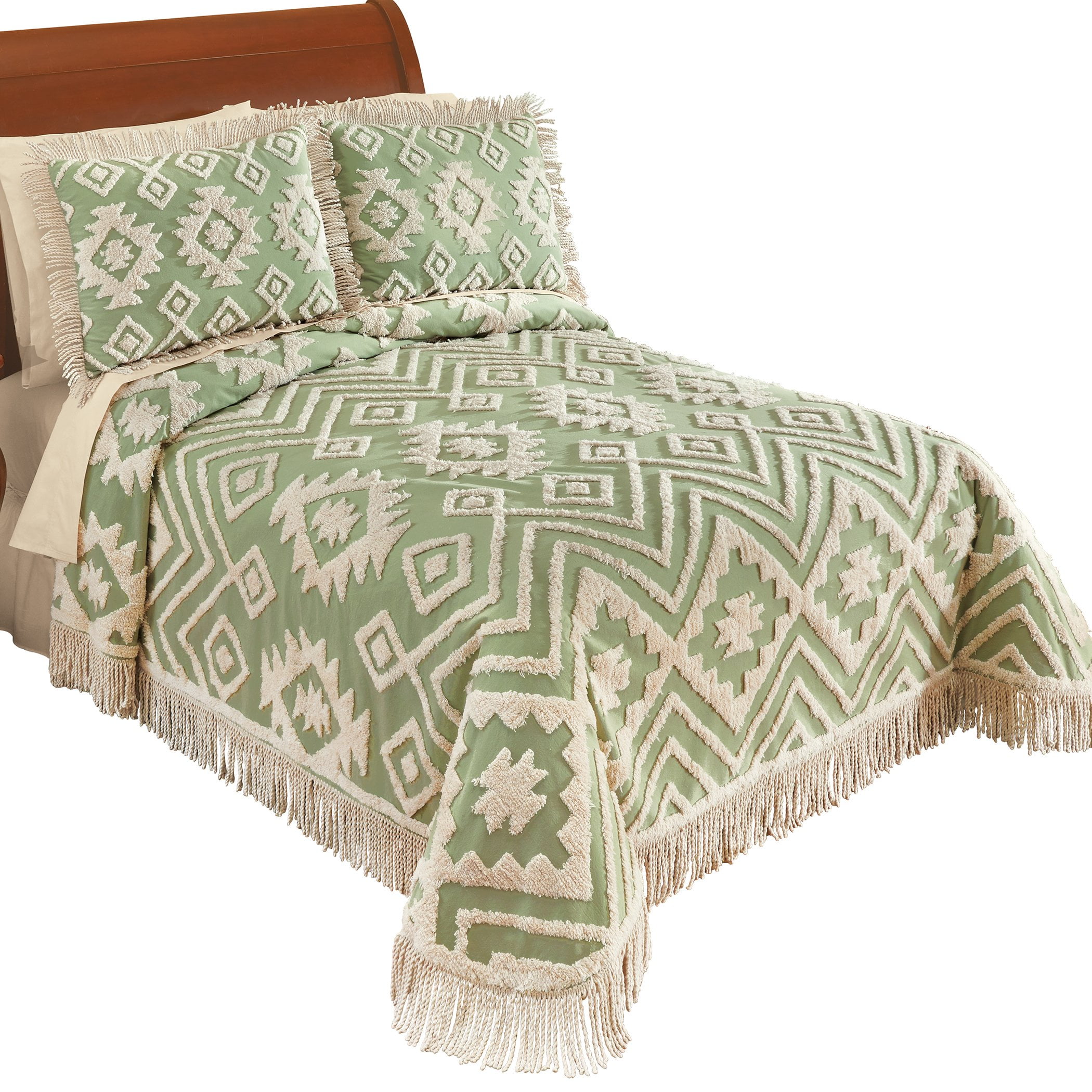 Collections Etc Aztec Textured Chenille Fringe Border Bedspread