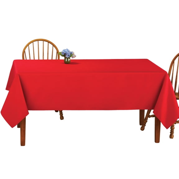 Collections Etc Basic Solid Color Rectangular Tablecloth Linen, 60" W x 90" L - Fits All Common Sized Rectangular Tables, Durable Hand Washable or Machine Washable, Red, 60" X 90"