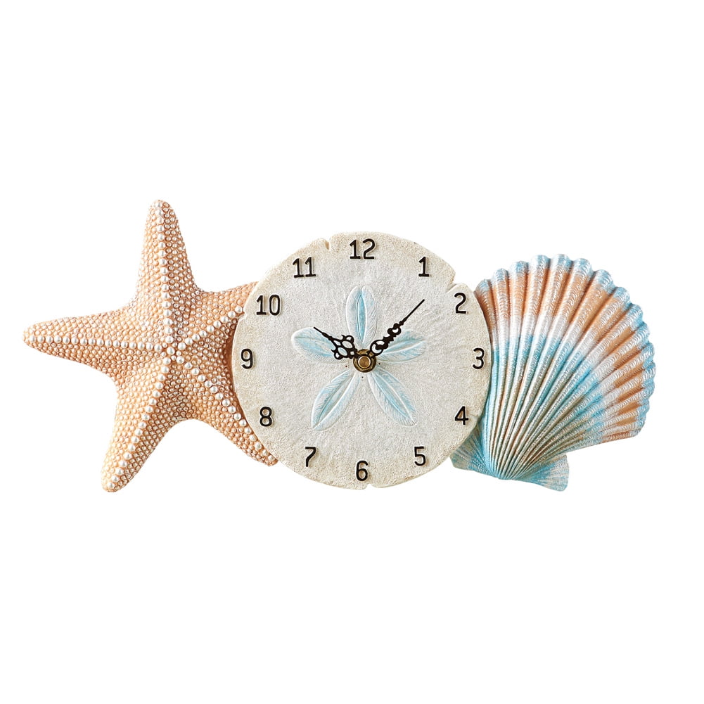 Hand-Painted Beachy Seashell Resin Wall Clock