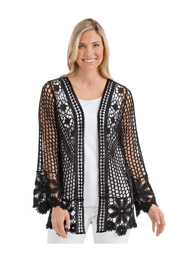 Collections Etc Beautiful Crochet and Floral Lace Open-Front Jacket