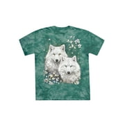 Collections Etc Beautiful White Wolves Pair Graphic Green Cotton T-Shirt
