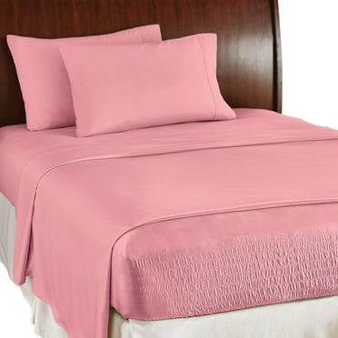 Collections Etc Bed Tite Soft Microfiber Sheet Set - Includes Flat Sheet, Fitted Sheet, and 2 Pillow Cases, Rose, Full