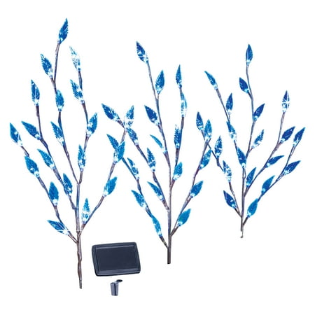Collections Etc Bright Leaf Branch Solar Garden Lights with Adjustable Branches - Set of 3, Outdoor Decorative Accents, Blue, 60