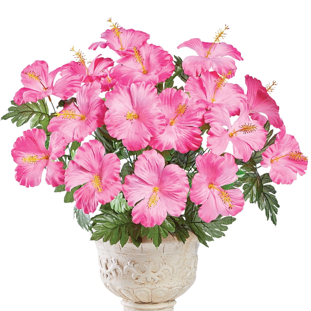 Pink Faux Hibiscus Bushes Set of 3 for Indoor/Outdoor Decor