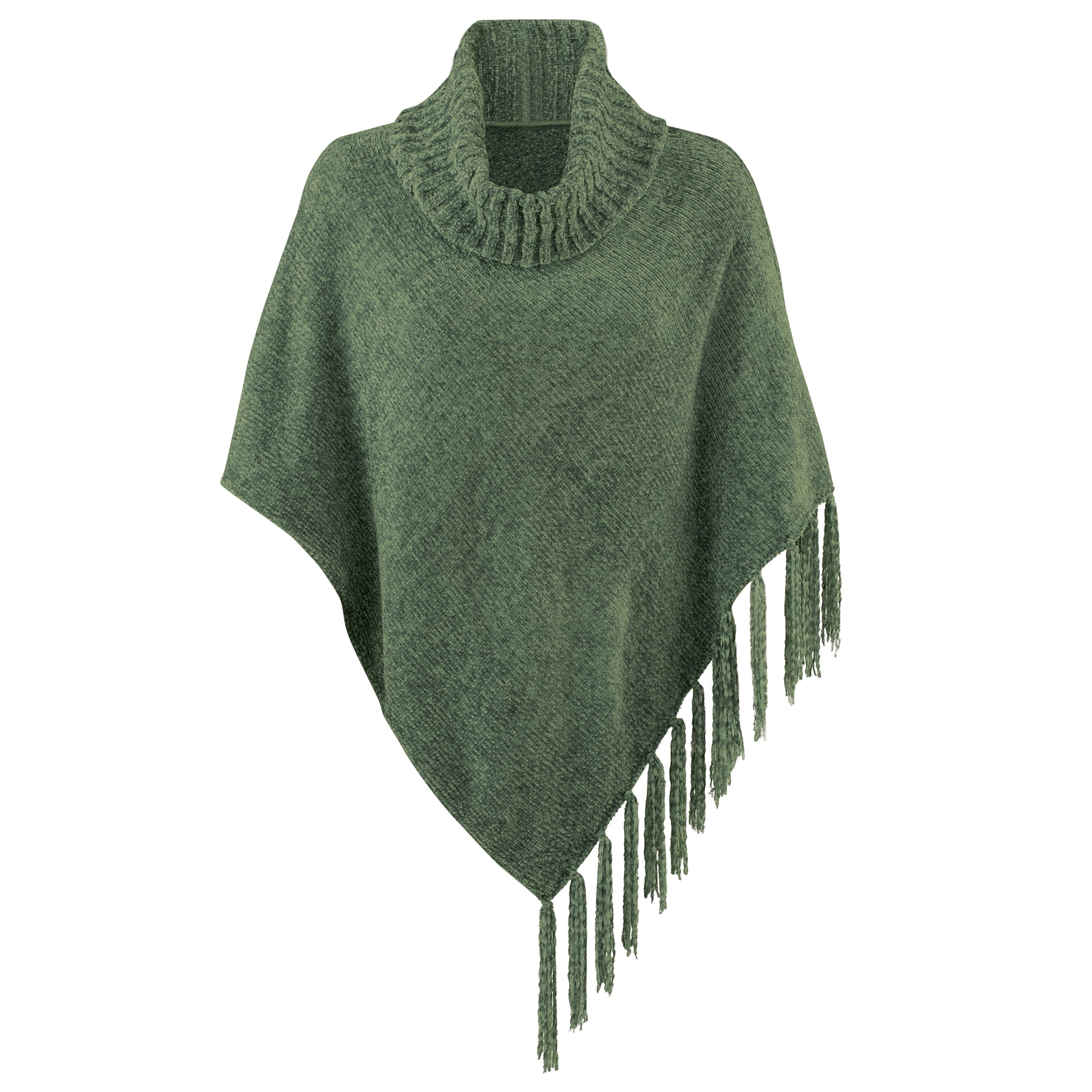 Collections Etc Britt's Knits Soft Cowl Neck Chenille Poncho Green One ...