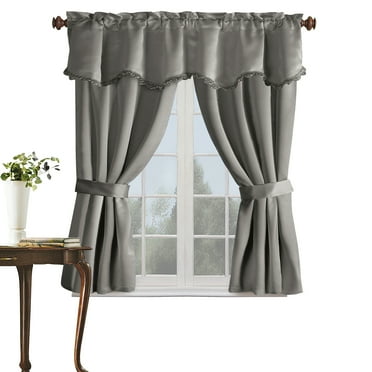 Collections Etc Burlington Room Darkening Drapery Set with Valance and Tiebacks, 99 Percent Light Blocking, Insulating and Noise Reducing Curtains, 5 Pc