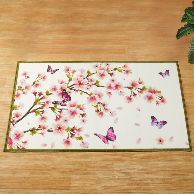 Collections Etc Butterfly Cherry Blossom Skid-Resistant Accent Rug