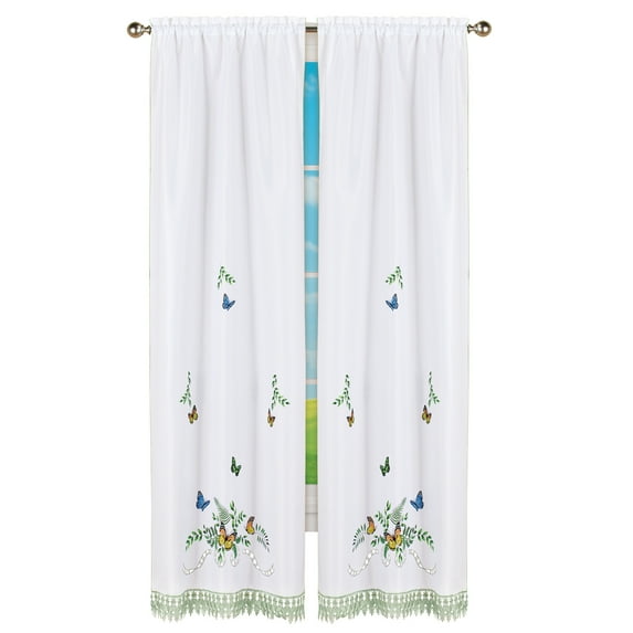 Collections Etc Butterfly Lace Rod Pocket Top Window Curtains