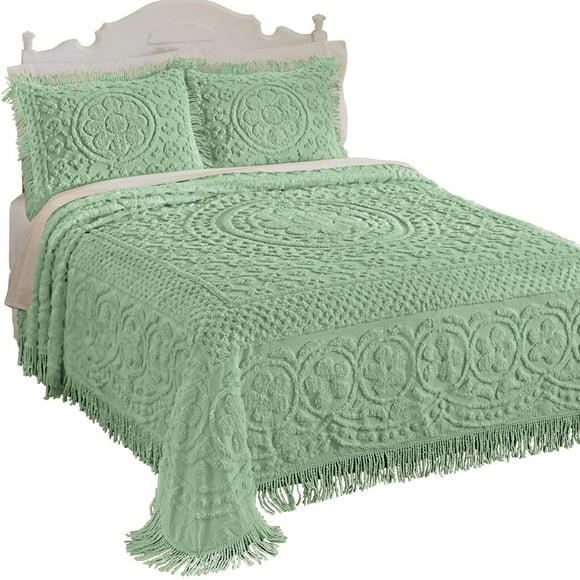 Collections Etc Calista Chenille Lightweight Bedspread with Fringe Border, Sage, King