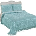 thumbnail image 1 of Collections Etc Calista Chenille Lightweight Bedspread with Fringe Border, Turquoise, Queen, 1 of 8