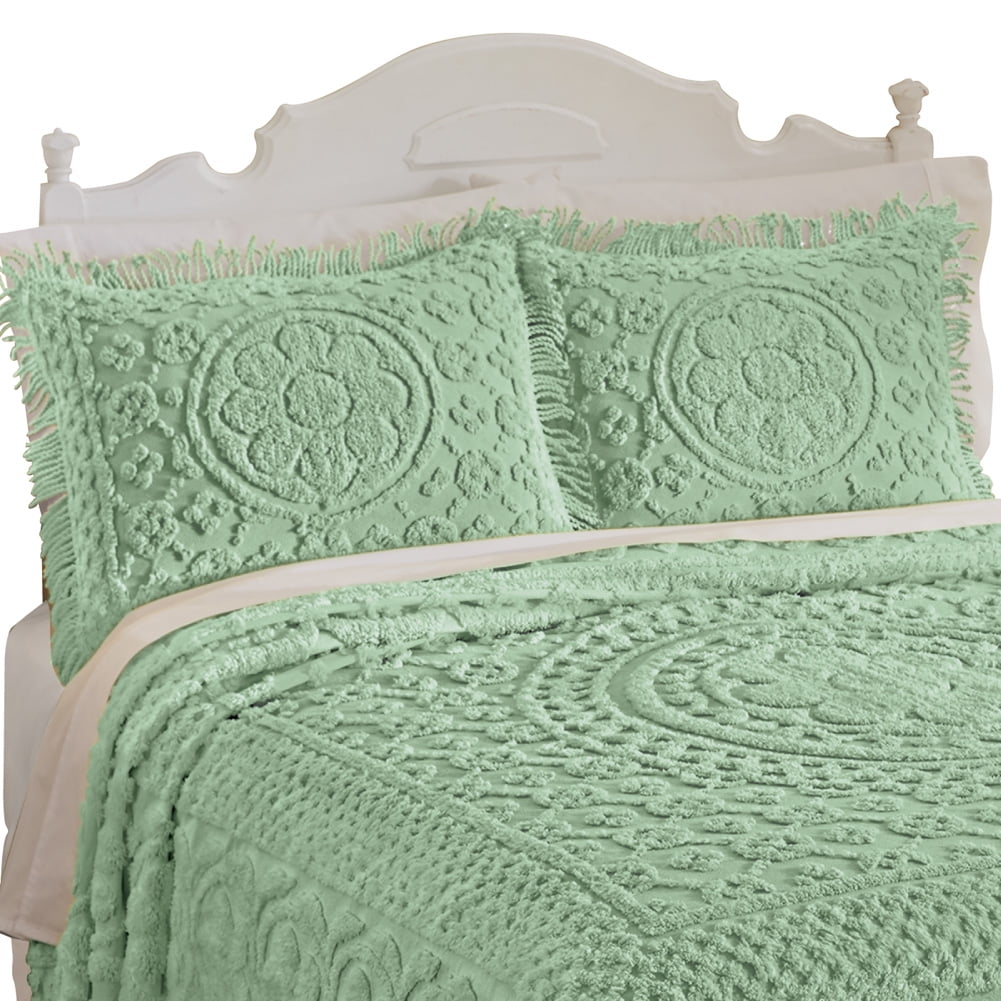 Sage Cotton Chenille Floral Standard Pillow Sham with Fringe