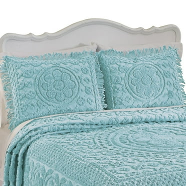 Collections Etc Calista Chenille Floral Design Pillow Sham with Fringe Border, 20" W x 26" L, Turquoise, Sham