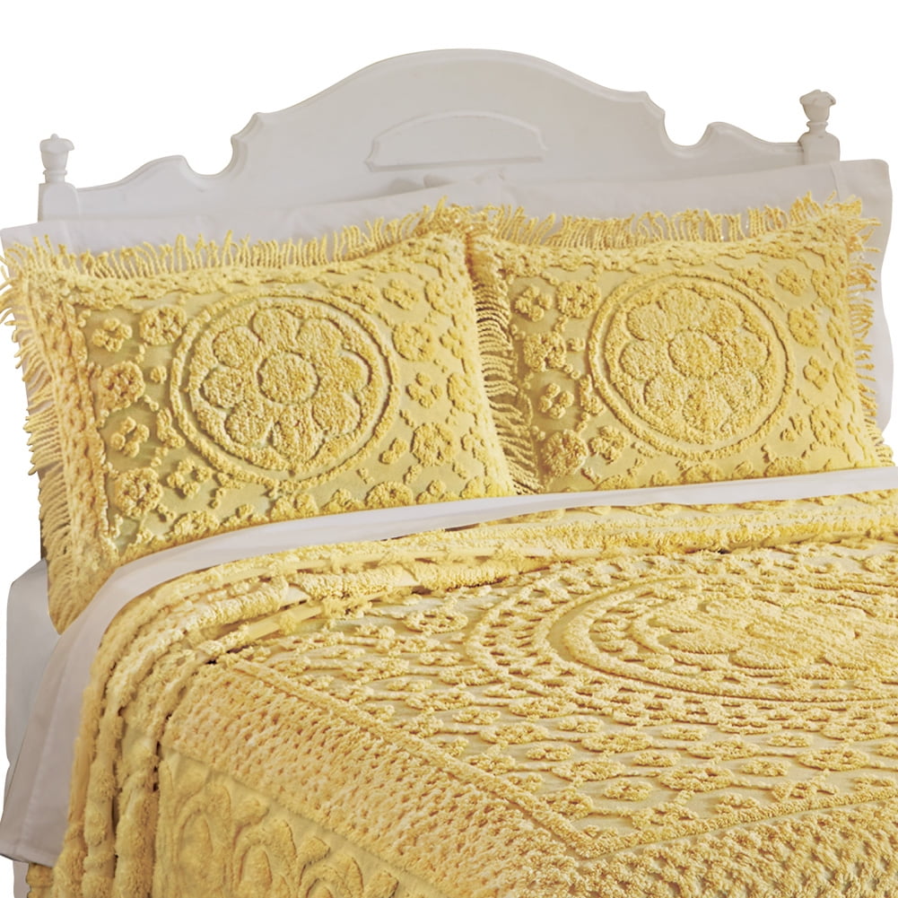 Yellow Chenille Cotton Standard Pillow Sham with Fringe Border