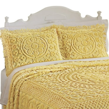 Collections Etc Calista Chenille Floral Design Pillow Sham with Fringe Border, 20" W x 26" L, Yellow, Sham
