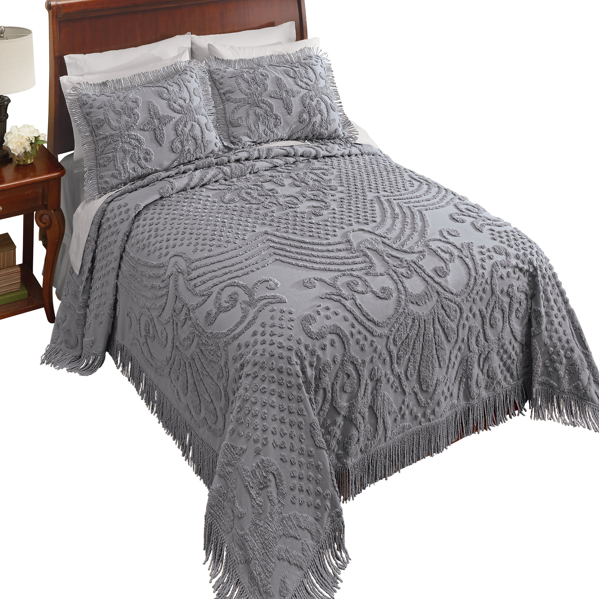 Collections Etc Camilla Chenille Bedspread with Fringe Edges