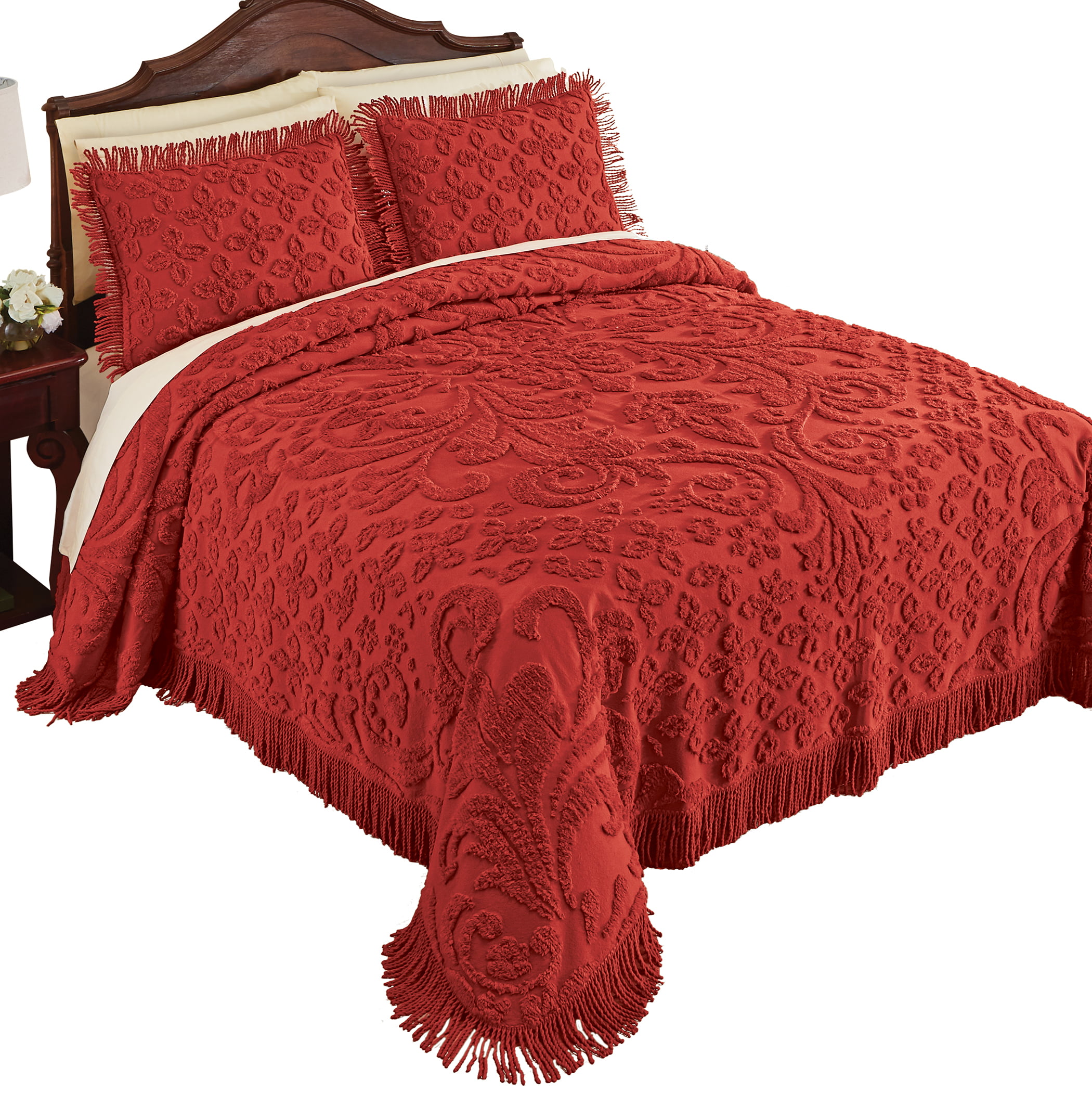 Collections Etc Camille Medallion Tufted Chenille Bedspread with Fringe