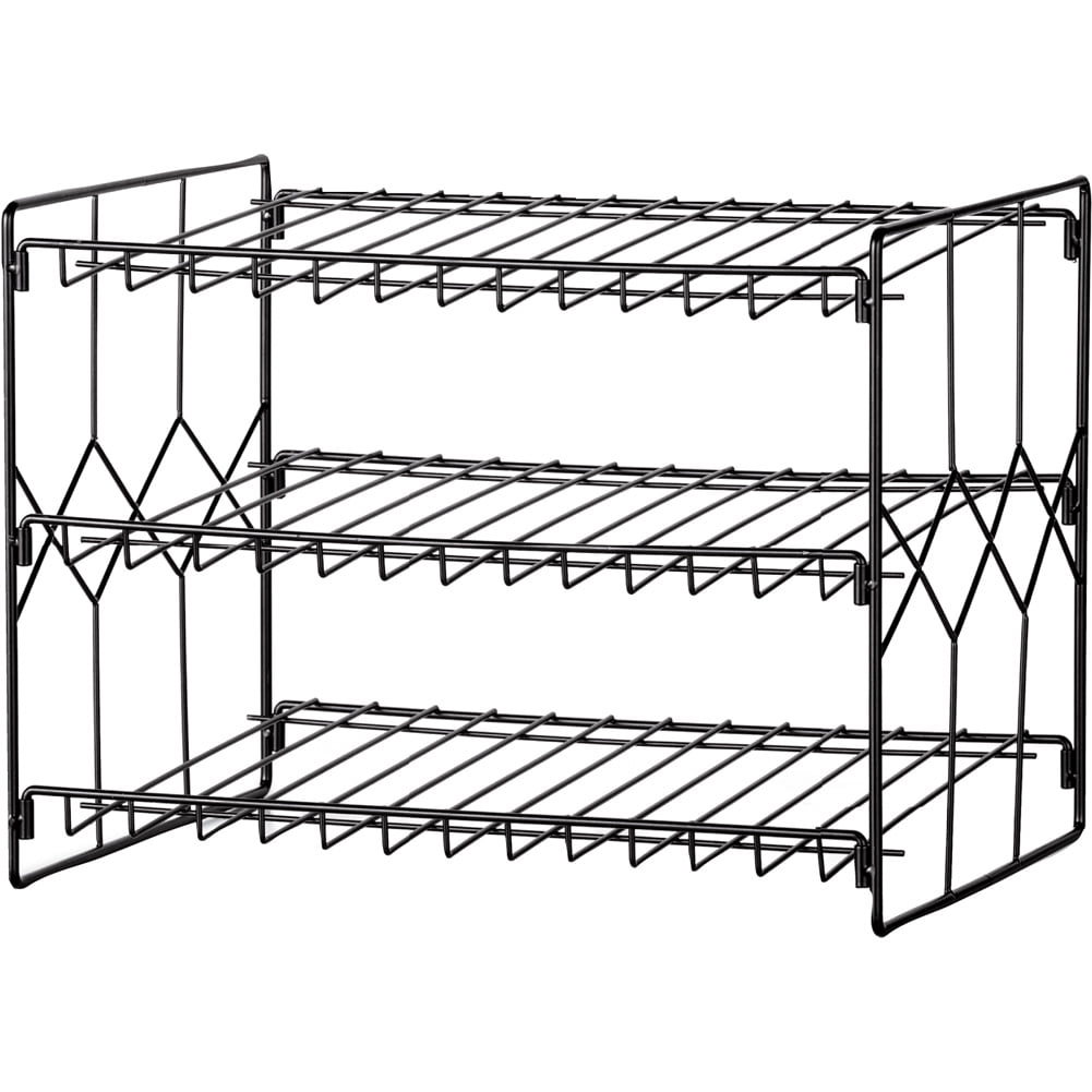 Black Steel 3-Tier Can Storage Organizer Rack