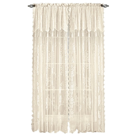 Collections Etc Carly Sheer Floral Lace Design Curtain Panel and Valance