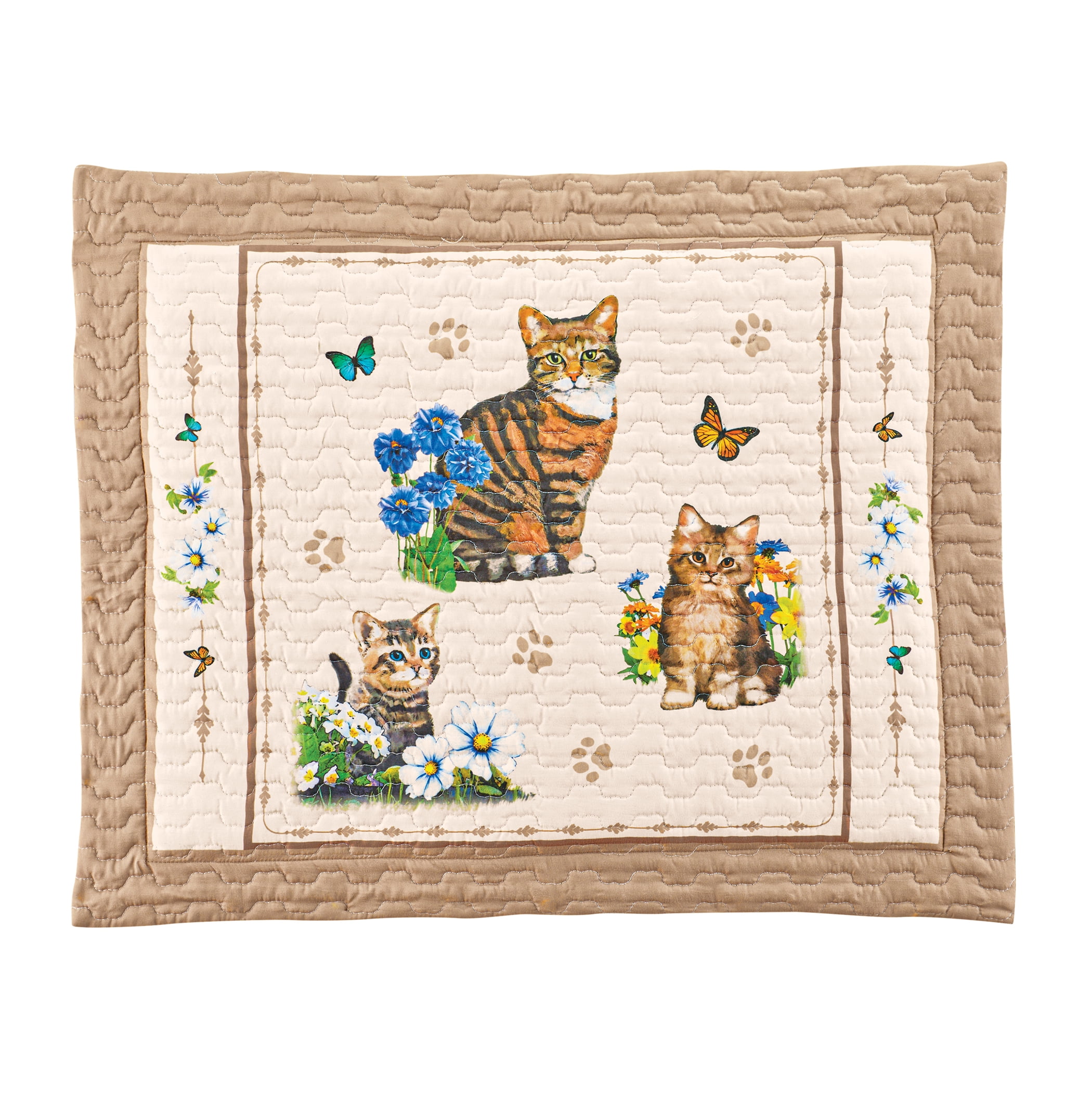 Cat Collage Beige and White Polyester Standard Sham