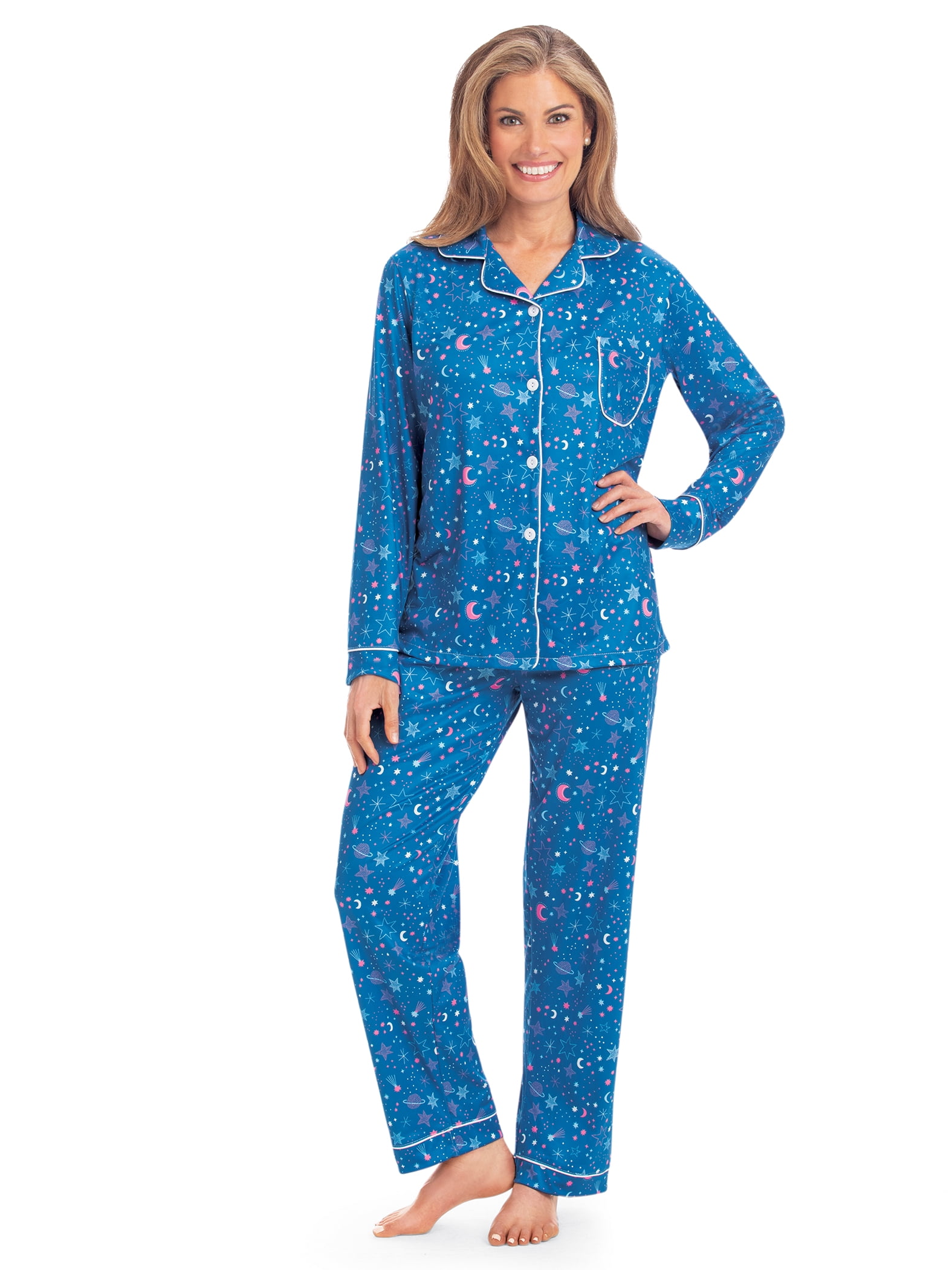 Collections Etc Celestial Notch Collar 2-Piece Pajama Set - Walmart.com