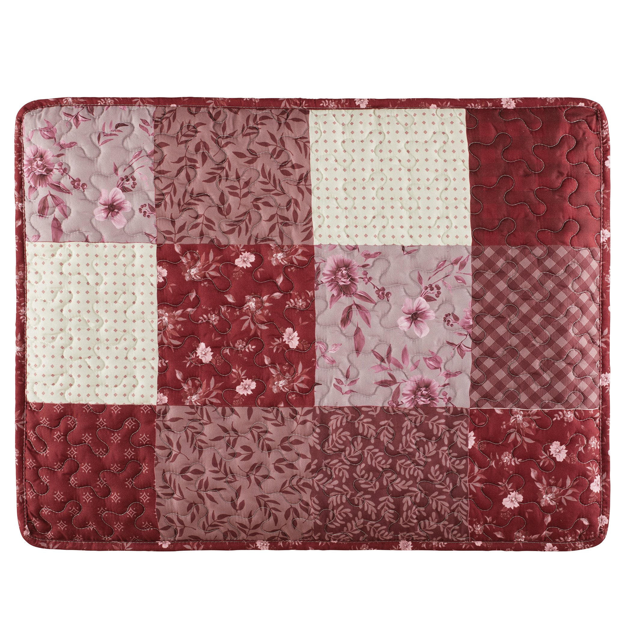 Charlotte Burgundy Floral Patchwork Polyester Standard Pillow Sham