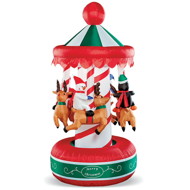 Collections Etc Christmas Holiday Rotating Carousel Yard Inflatable ...