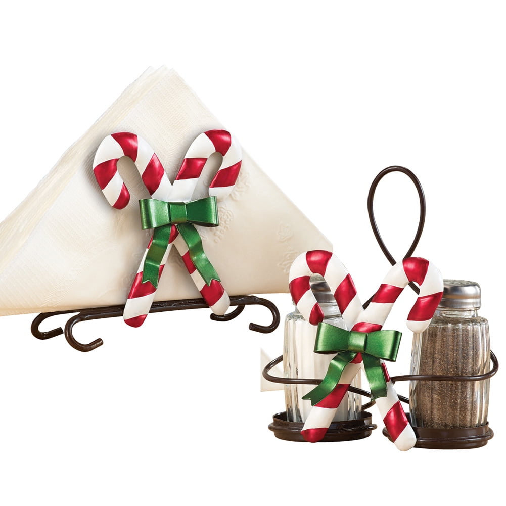 Collections Etc Christmas Kitchen Candy Cane Napkin Holder & Salt