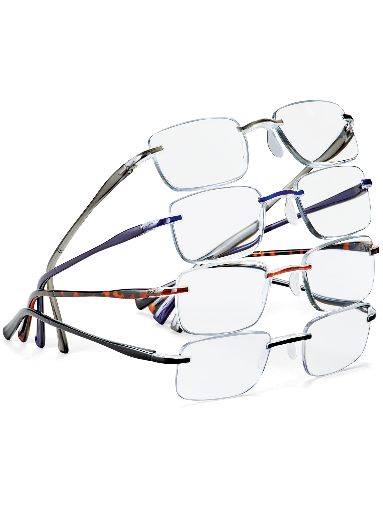 Collections Etc Classic Rimless Rectangular Reading Glasses Set of 4