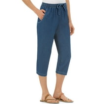 Collections Etc Collections Women's Denim Capris with Pockets and Elasticized Waist, Denim, Medium