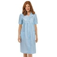 thumbnail image 1 of Collections Etc. Women's Gingham Robe with Floral Accents, Snap-Front Closure and Lace Trim, Blue, Large, 1 of 9