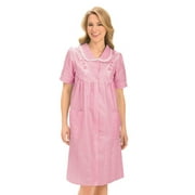 Collections Etc Collections Women's Etc. Gingham Women's Robe with Floral Accents, Snap-Front Closure and Lace Trim, Pink, XXX Large