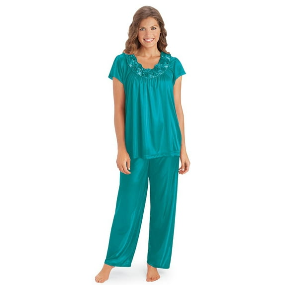 Collections Etc Collections Women's Rose Trim Short Sleeve Pajama Set Misses Teal Medium, Teal, Medium