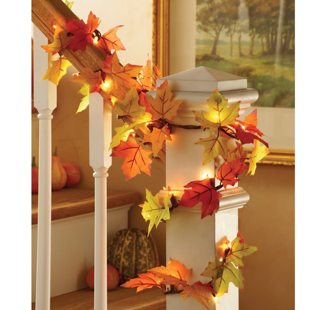 Collections Etc. Colorful Decor Outdoor Autumn Leaf Lighted Harvest