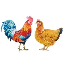 Collections Etc Colorful Photo-Realistic Hen and Rooster Iron Stake for Yard or Garden - Set of 2
