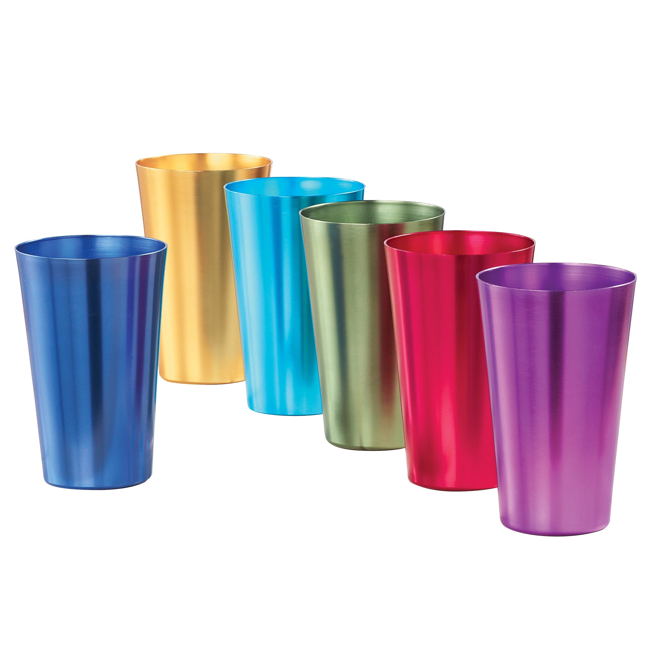 Collections Etc Colorful Retro Style Aluminum Rainbow Tumblers - Set of 6 -  Great for Parties or Everyday Use - Vibrant Jewel Tones - Holds 12 oz. -  3.25 Dia x 5.25H 