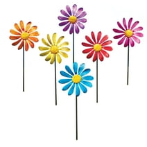 Collections Etc Colorful Seasonal Daisy Petal Spinners, Metal Stakes - Set of 6 - 18" Tall - Spring, Summer Seasonal Decor - For Gardens, Yards, & Front Lawns