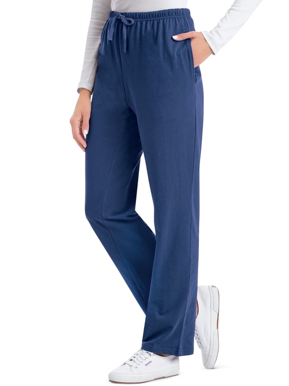 Collections Etc Comfortable Elastic Waist Cotton Drawstring Knit Pants