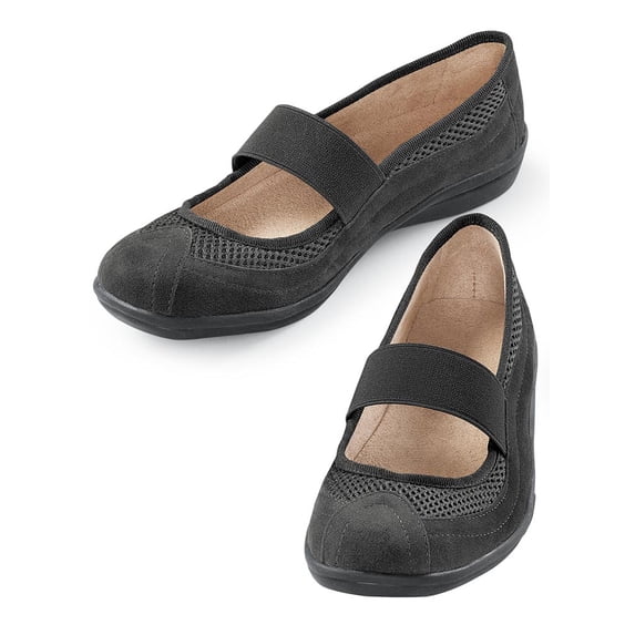 Collections Etc Comfortable Slip-On Mary Jane Shoes - Easy On/Off Design with The Stretchable Strap and Lightweight Flexible Rubber Sole, Black, 8