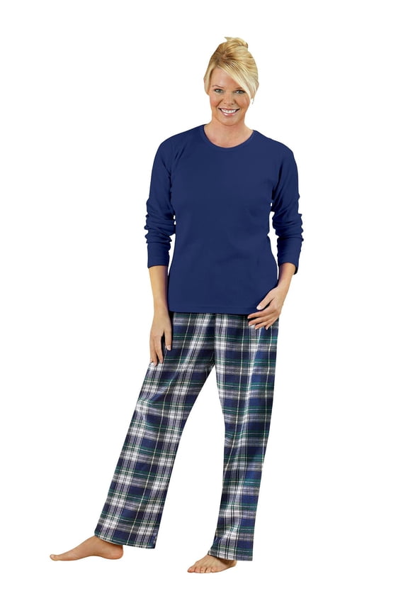 Samanthas Style Shoppe Collections Etc Cozy Country Plaid Flannel Pajamas, Navy, X-Large