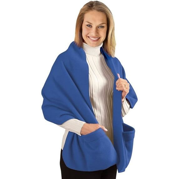 Collections Etc Cozy Fleece Wrap Shawl, Shawl Wrap Keeps Hands Warm, Royal Blue