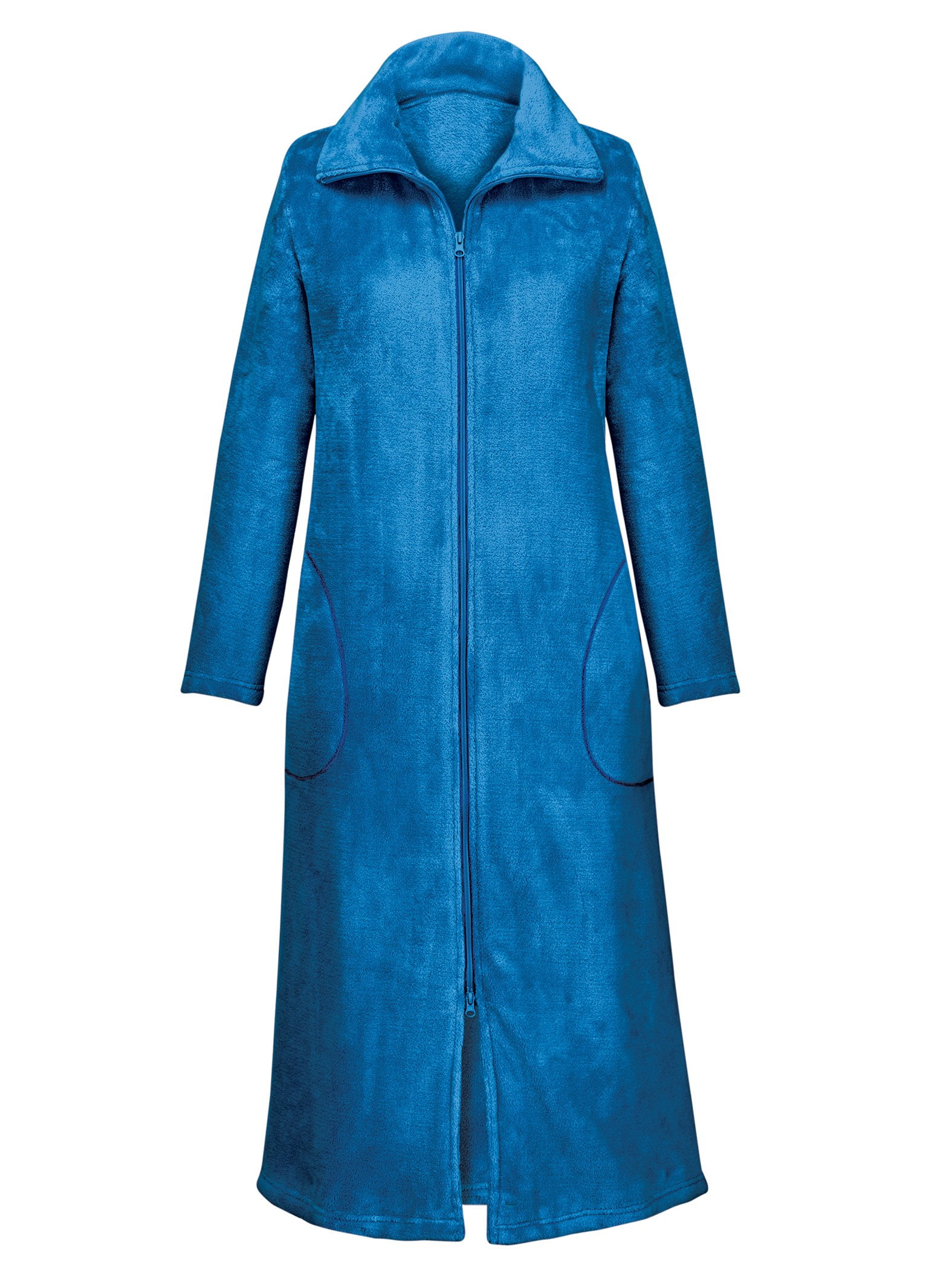 Collections Etc Cozy Plush ZipFront Collared Long Sleeve Lounger Robe