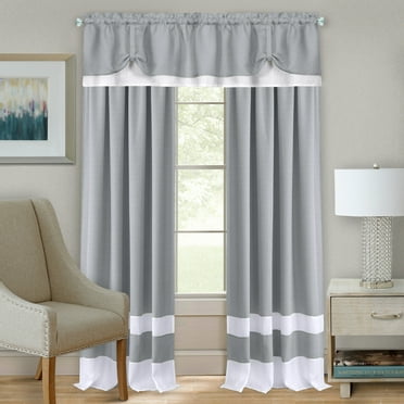 Collections Etc Darcy Two-Tone Rod Pocket Window Curtain Valance with Pick-Up Accents, Home Décor for Any Room, Grey