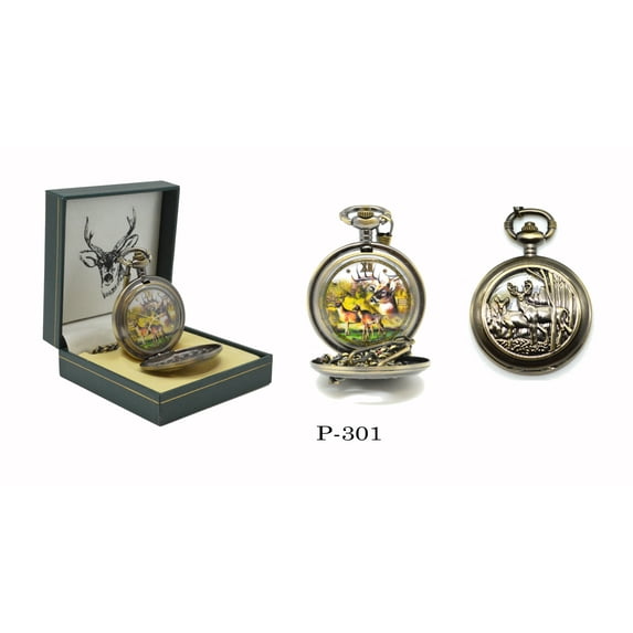 Collections Etc Deer Bronze-Tone Pocket Watch with Gift Box