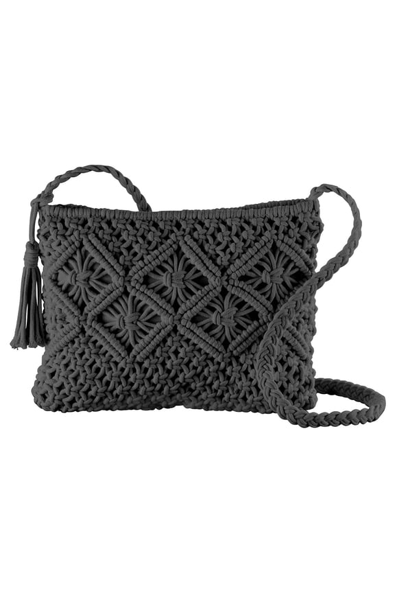 Collections Etc Diamond Crochet Crossbody Zippered Handbag