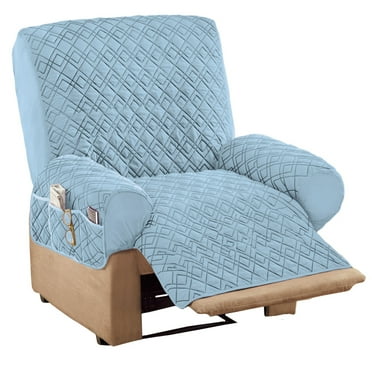 Collections Etc Diamond-Shape Quilted Stretch Recliner Cover with Storage Pockets and Elastic Straps  - Furniture Protector