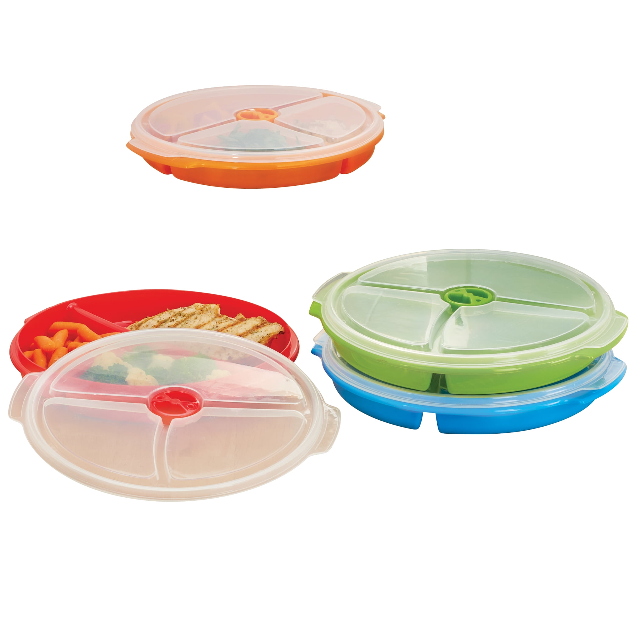 Decor (Set Of 5) Microsafe Segmented Plastic Plates w/ Clear Vented Lid