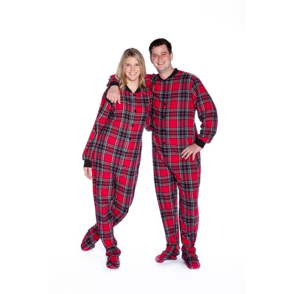 Big Feet PJs Adult Red & Black Plaid Footed Pajamas with Drop Seat