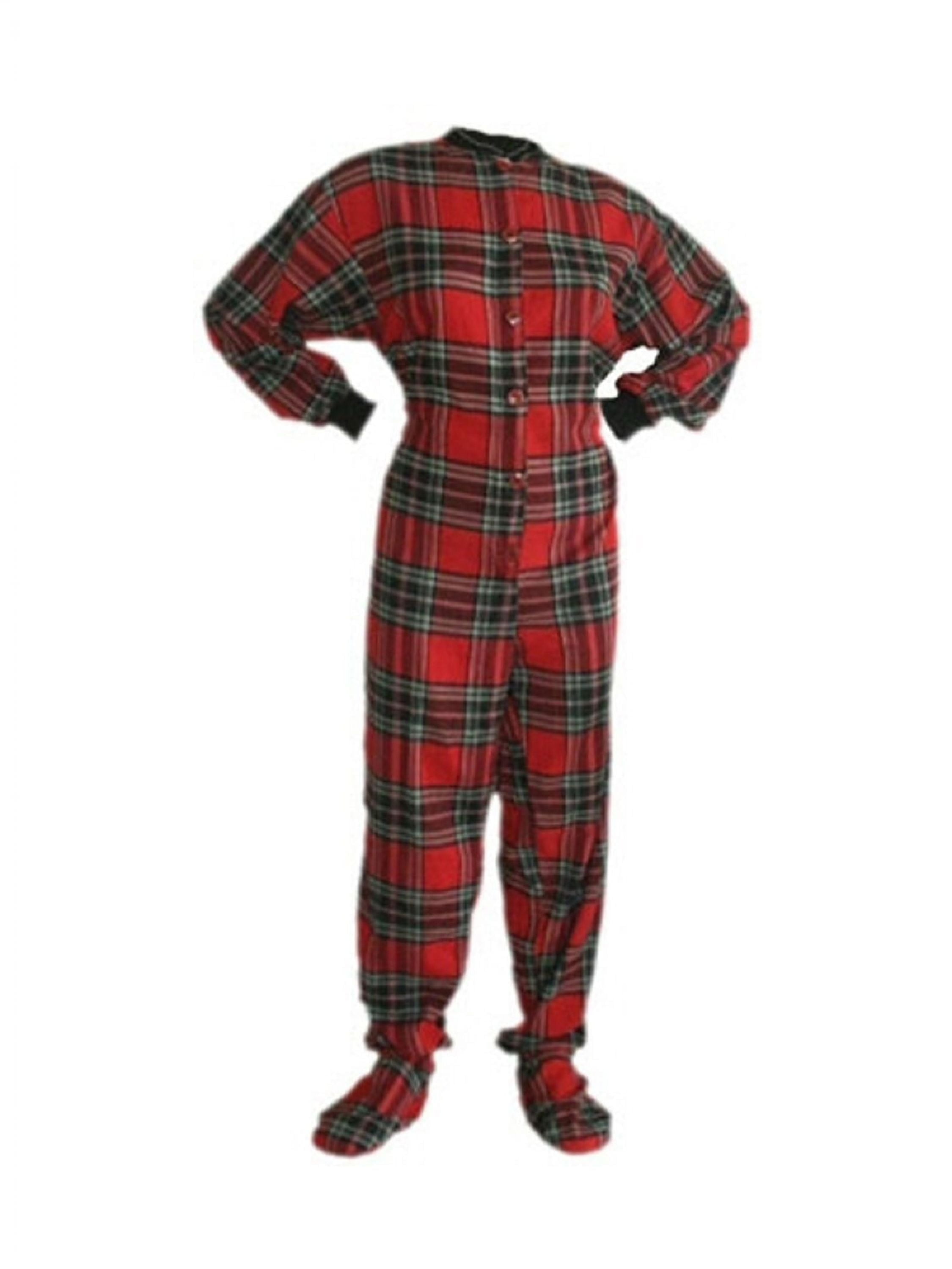 BIG FEET PAJAMA CO. One Piece Cotton Knit Tartan Adult Footed Pyjamas Onesie For Men & Women Pink